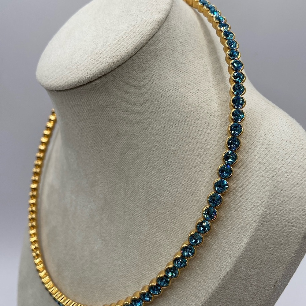 Joan Boyce Crystal Coil Necklace One Shine For All Aqua Goldtone M/L - Picture 4 of 10